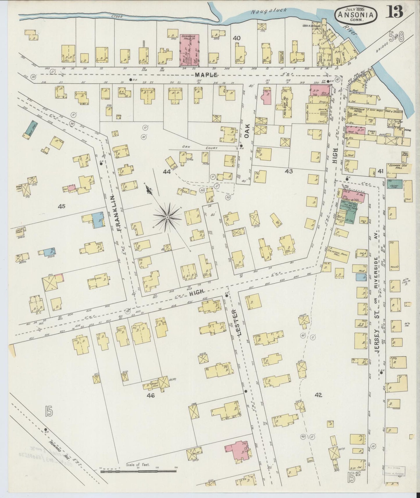 Sanborn Fire Insurance Map from Ansonia, New Haven County, Connecticut (1895), Sheet #0013 - Complete Map Set gallery image, historic Sanborn map, vintage wall art, Connecticut Connecticut