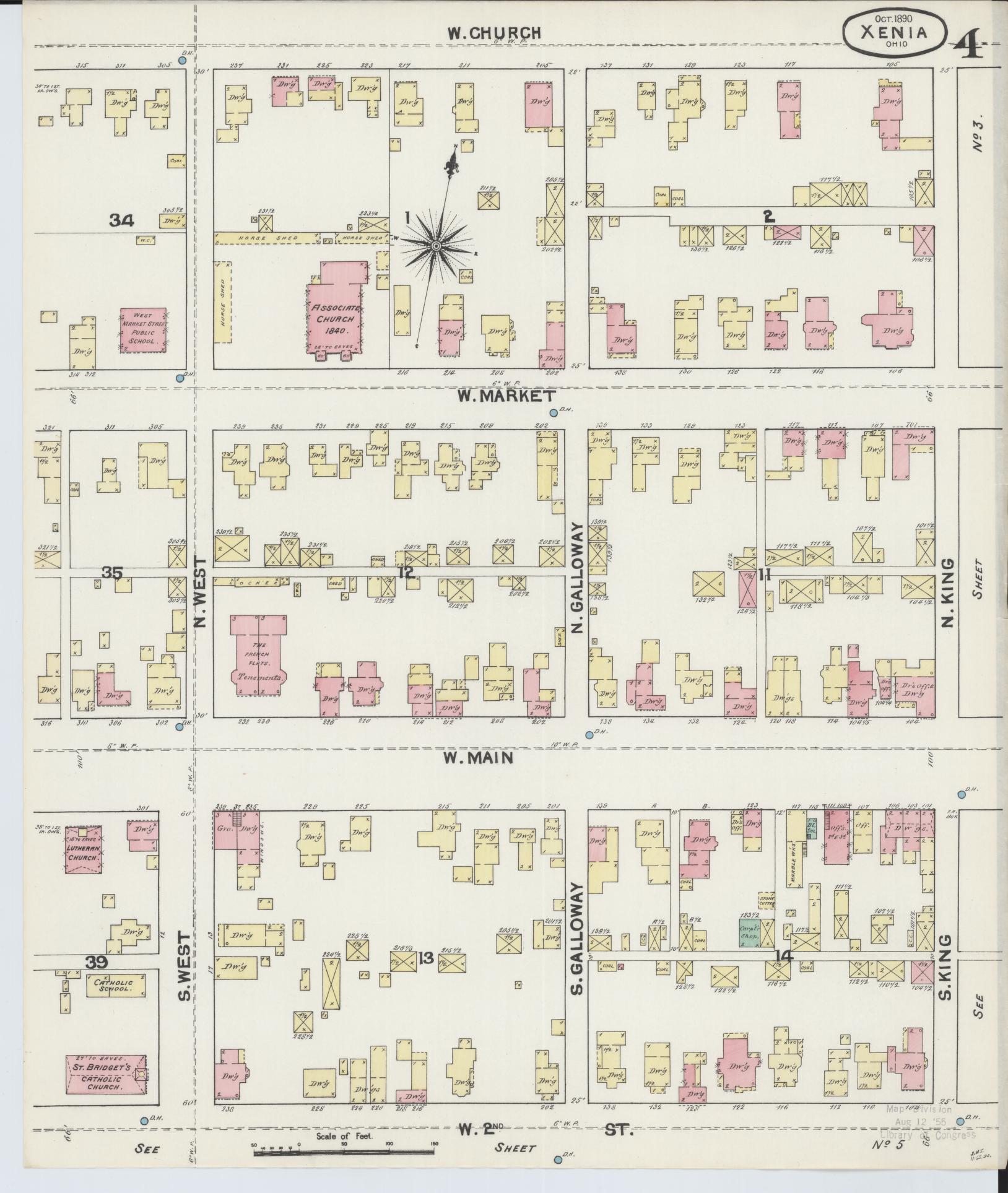 Sanborn Fire Insurance Map from Xenia, Greene County, Ohio (1890), Sheet #0004 - Complete Map Set gallery image, historic Sanborn map, vintage wall art, Ohio Ohio