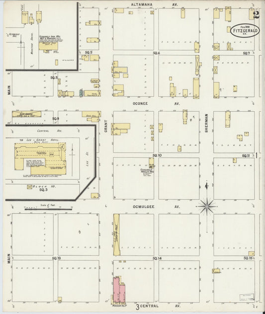 Sanborn Fire Insurance Map from Fitzgerald, Ben Hill County, Georgia (1898), Sheet #0002 - Historic Sanborn Fire Insurance Map Print, vintage old map wall art, antique decor, genealogy gift, Georgia Georgia map