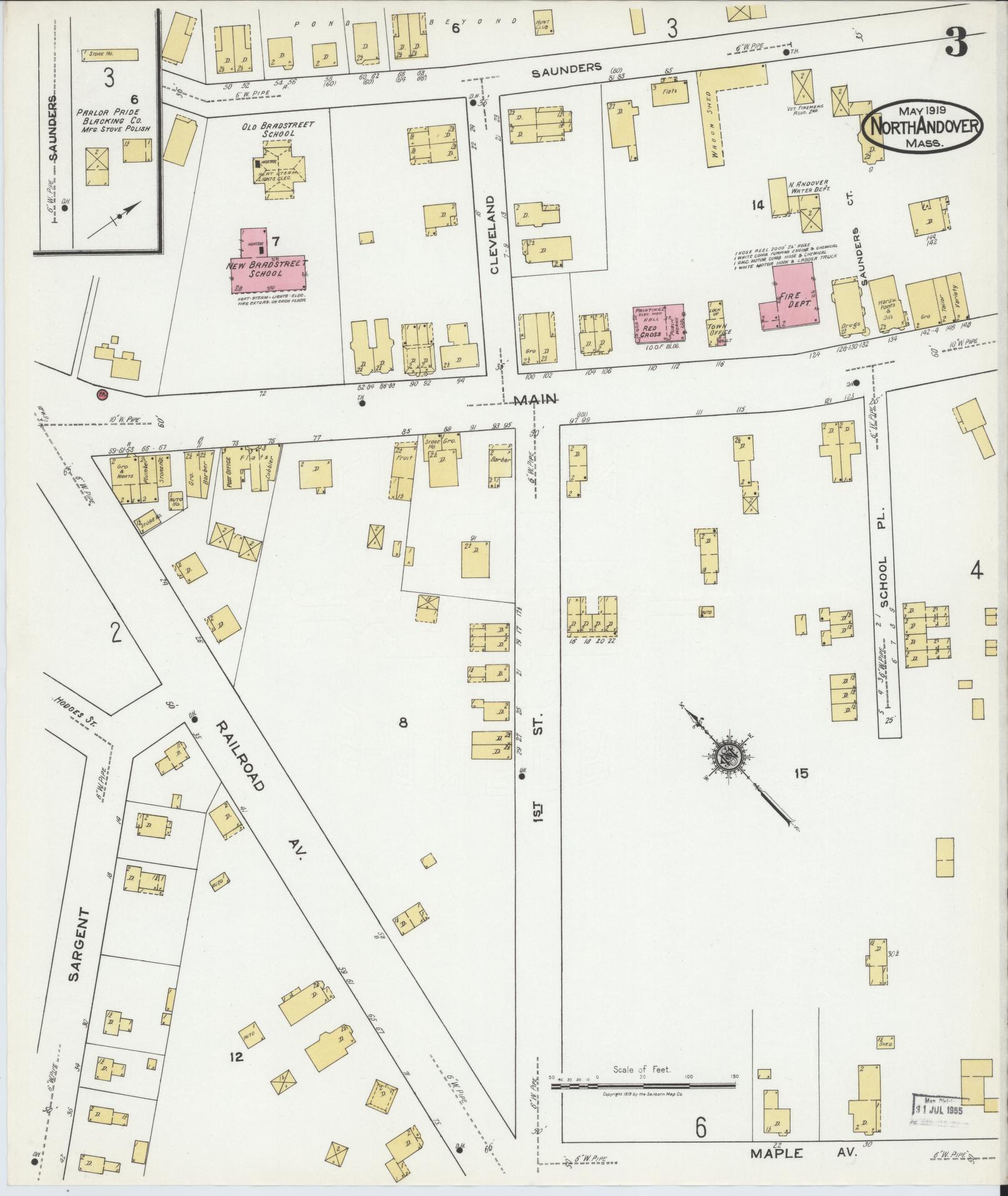 Sanborn Fire Insurance Map from North Andover, Essex County, Massachusetts (1919), Sheet #0003 - Complete Map Set gallery image, historic Sanborn map, vintage wall art, Massachusetts Massachusetts