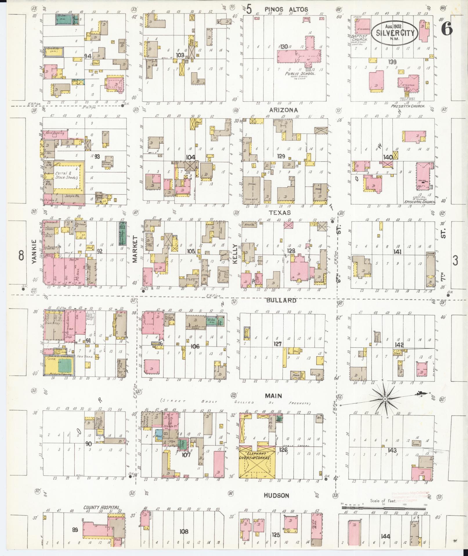Sanborn Fire Insurance Map from Silver City, Grant County, New Mexico (1902), Sheet #0006 - Historic Sanborn Fire Insurance Map Print, vintage old map wall art, antique decor, genealogy gift, New Mexico New Mexico map