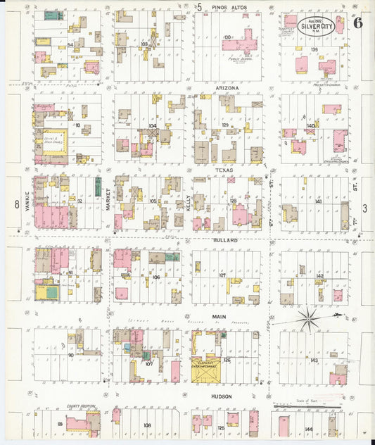 Sanborn Fire Insurance Map from Silver City, Grant County, New Mexico (1902), Sheet #0006 - Historic Sanborn Fire Insurance Map Print, vintage old map wall art, antique decor, genealogy gift, New Mexico New Mexico map