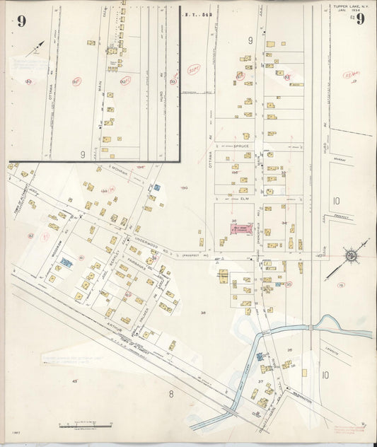 Sanborn Fire Insurance Map from Tupper Lake, Franklin County, New York (1950), Sheet #0009 - Historic Sanborn Fire Insurance Map Print, vintage old map wall art, antique decor, genealogy gift, New York New York map
