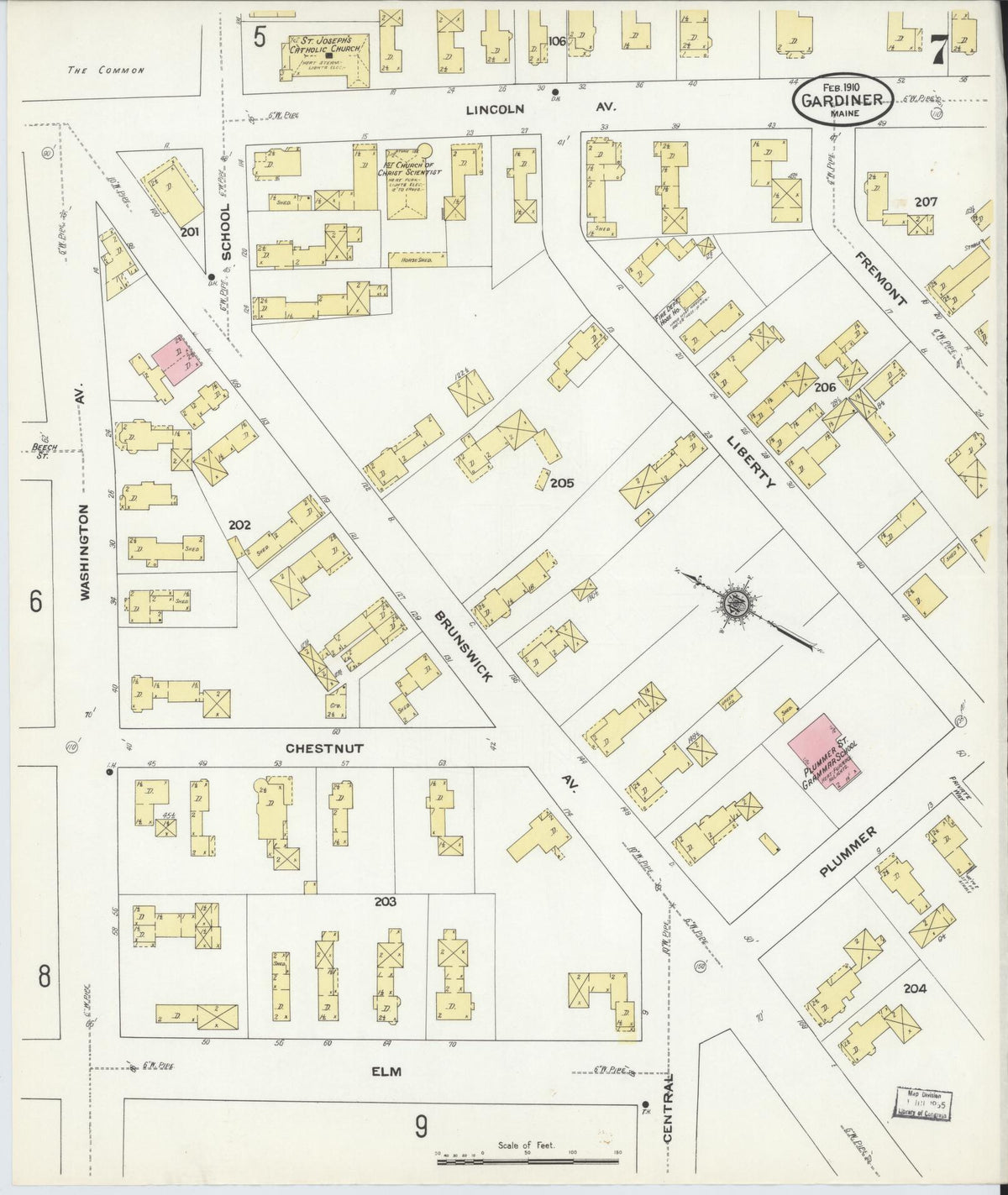 Sanborn Fire Insurance Map from Gardiner, Kennebec County, Maine (1910), Sheet #0007 - Complete Map Set gallery image, historic Sanborn map, vintage wall art, Maine Maine