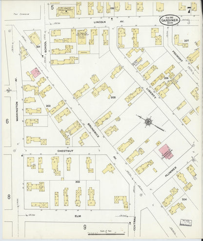 Sanborn Fire Insurance Map from Gardiner, Kennebec County, Maine (1910), Sheet #0007 - Complete Map Set gallery image, historic Sanborn map, vintage wall art, Maine Maine
