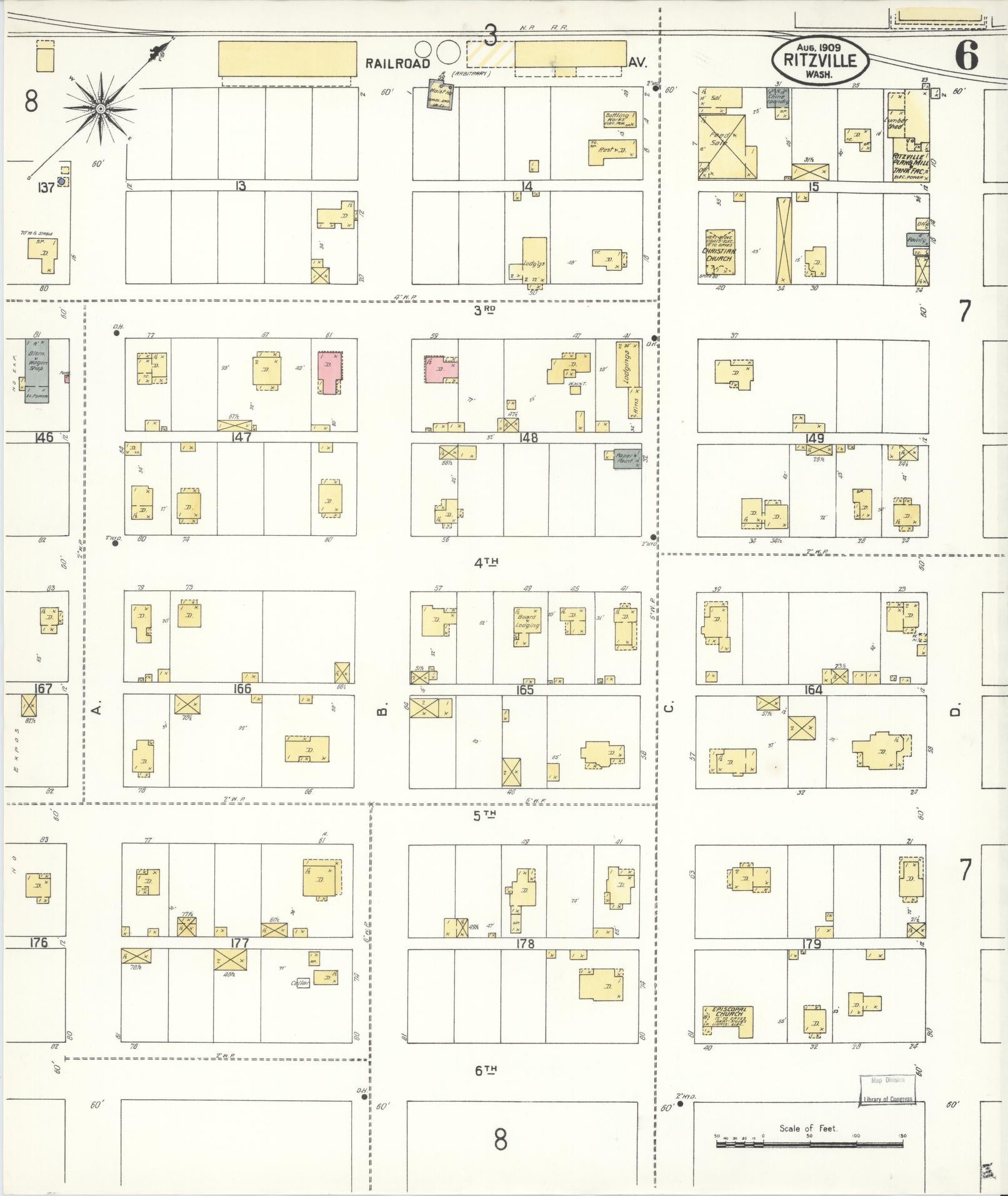 Sanborn Fire Insurance Map from Ritzville, Adams County, Washington (1909), Sheet #0006 - Complete Map Set gallery image, historic Sanborn map, vintage wall art, Washington Washington