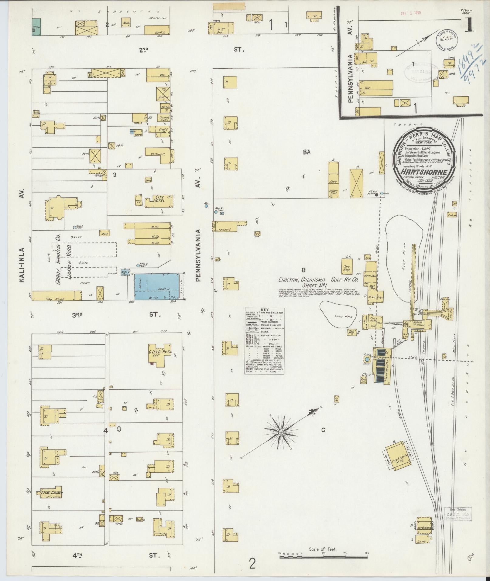 Sanborn Fire Insurance Map from Hartshorne, Pittsburg County, Oklahoma (1899), Sheet #0001 - Historic Sanborn Fire Insurance Map Print, vintage old map wall art, antique decor, genealogy gift, Oklahoma Oklahoma map