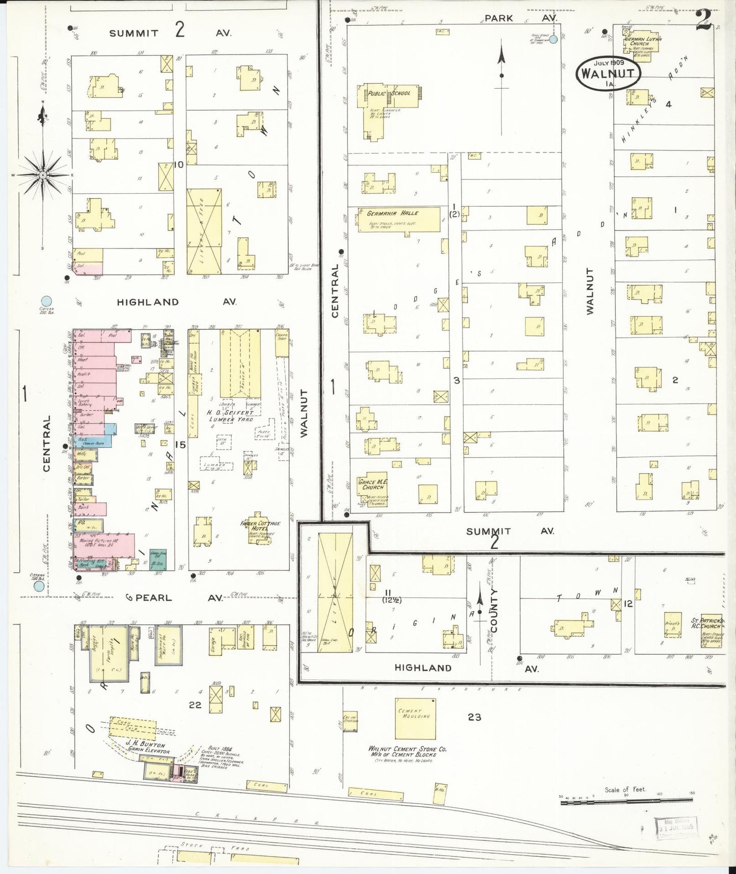 Sanborn Fire Insurance Map from Walnut, Pottawattamie County, Iowa (1909), Sheet #0002 - Historic Sanborn Fire Insurance Map Print