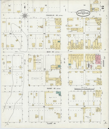 Sanborn Fire Insurance Map from Weatherford, Custer County, Oklahoma (1902), Sheet #0002 - Complete Map Set gallery image, historic Sanborn map, vintage wall art, Oklahoma Oklahoma