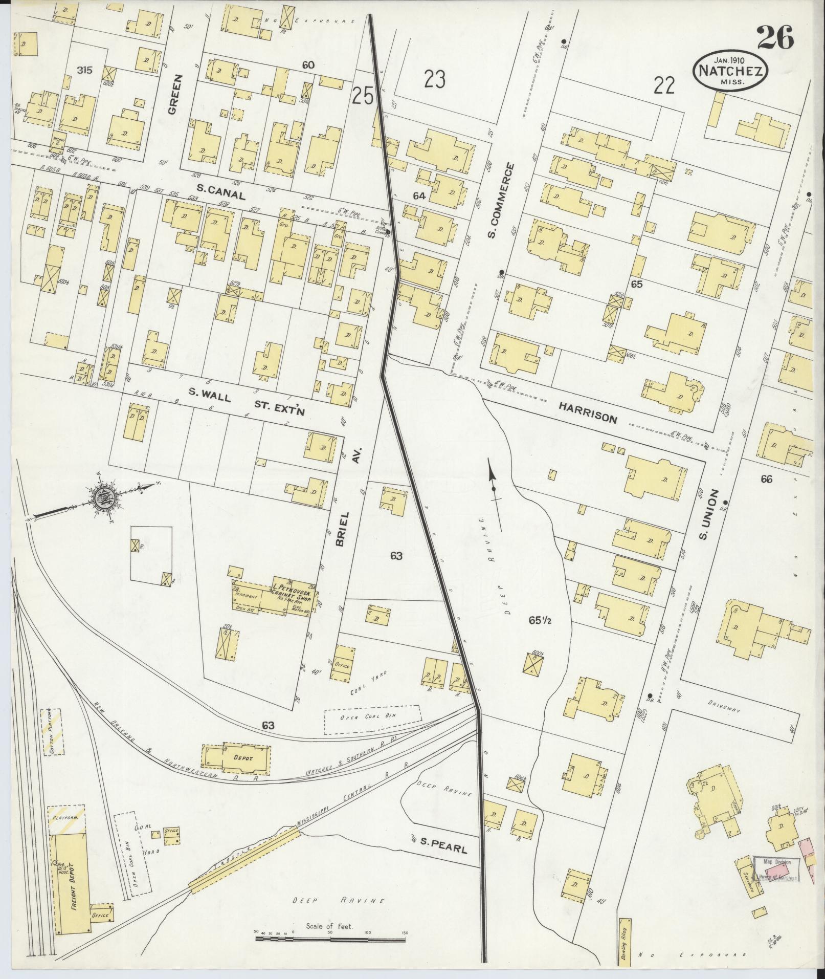 Sanborn Fire Insurance Map from Natchez, Adams County, Mississippi (1910), Sheet #0026 - Complete Map Set gallery image, historic Sanborn map, vintage wall art, Mississippi Mississippi