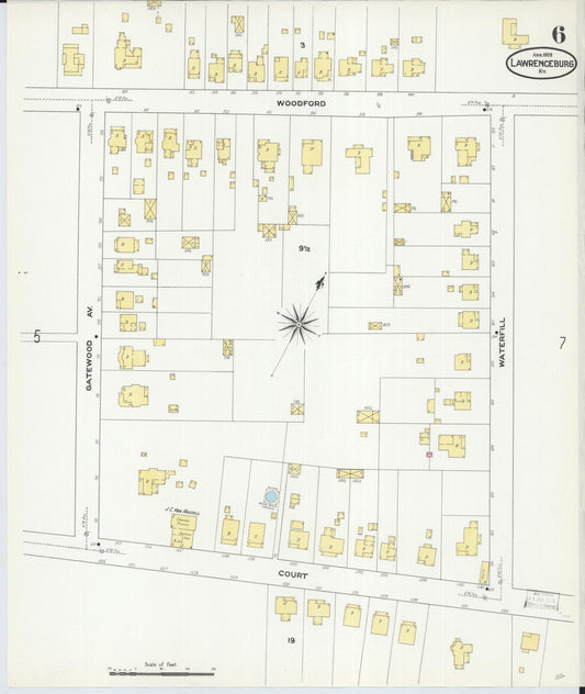 Sanborn Fire Insurance Map from Lawrenceburg, Anderson County, Kentucky (1909), Sheet #0006 - Historic Sanborn Fire Insurance Map Print, vintage old map wall art, antique decor, genealogy gift, Kentucky Kentucky map