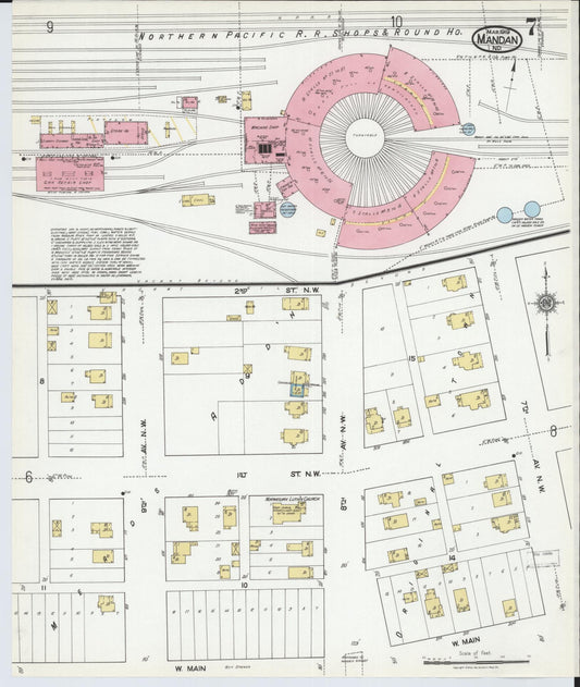Sanborn Fire Insurance Map from Mandan, Morton County, North Dakota (1919), Sheet #0007 - Historic Sanborn Fire Insurance Map Print, vintage old map wall art, antique decor, genealogy gift, North Dakota North Dakota map