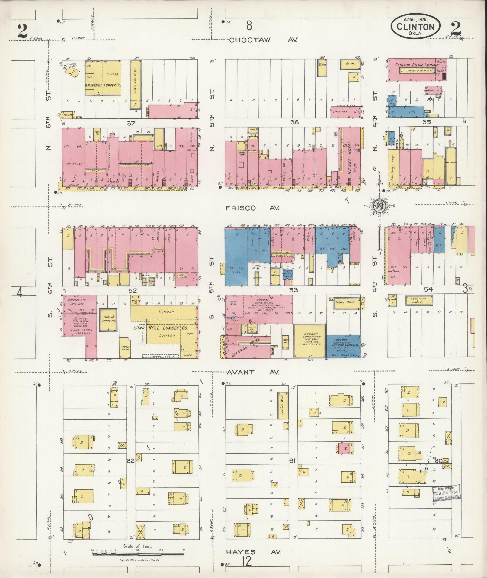 Sanborn Fire Insurance Map from Clinton, Custer County, Oklahoma (1926), Sheet #0002 - Complete Map Set gallery image, historic Sanborn map, vintage wall art, Oklahoma Oklahoma