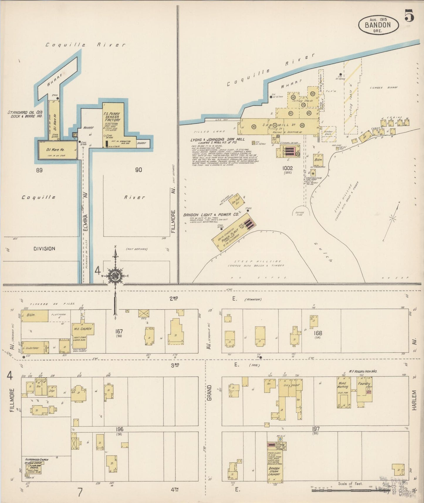 Sanborn Fire Insurance Map from Bandon, Coos County, Oregon (1915), Sheet #0005 - Complete Map Set gallery image, historic Sanborn map, vintage wall art, Oregon Oregon