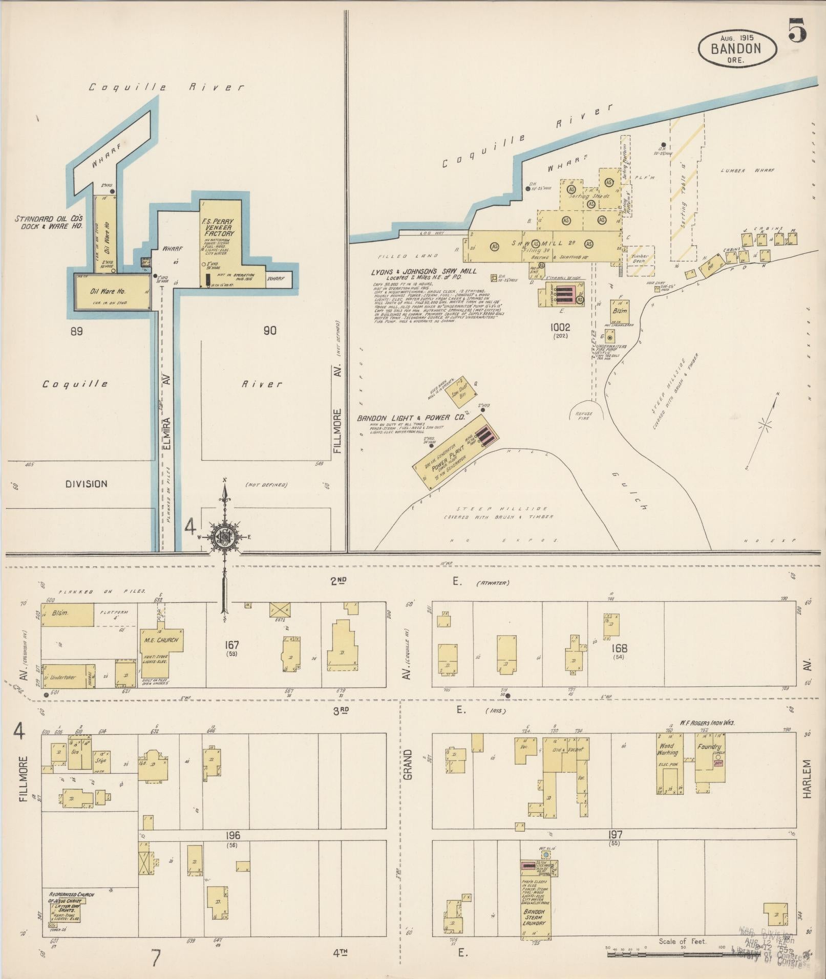 Sanborn Fire Insurance Map from Bandon, Coos County, Oregon (1915), Sheet #0005 - Complete Map Set gallery image, historic Sanborn map, vintage wall art, Oregon Oregon