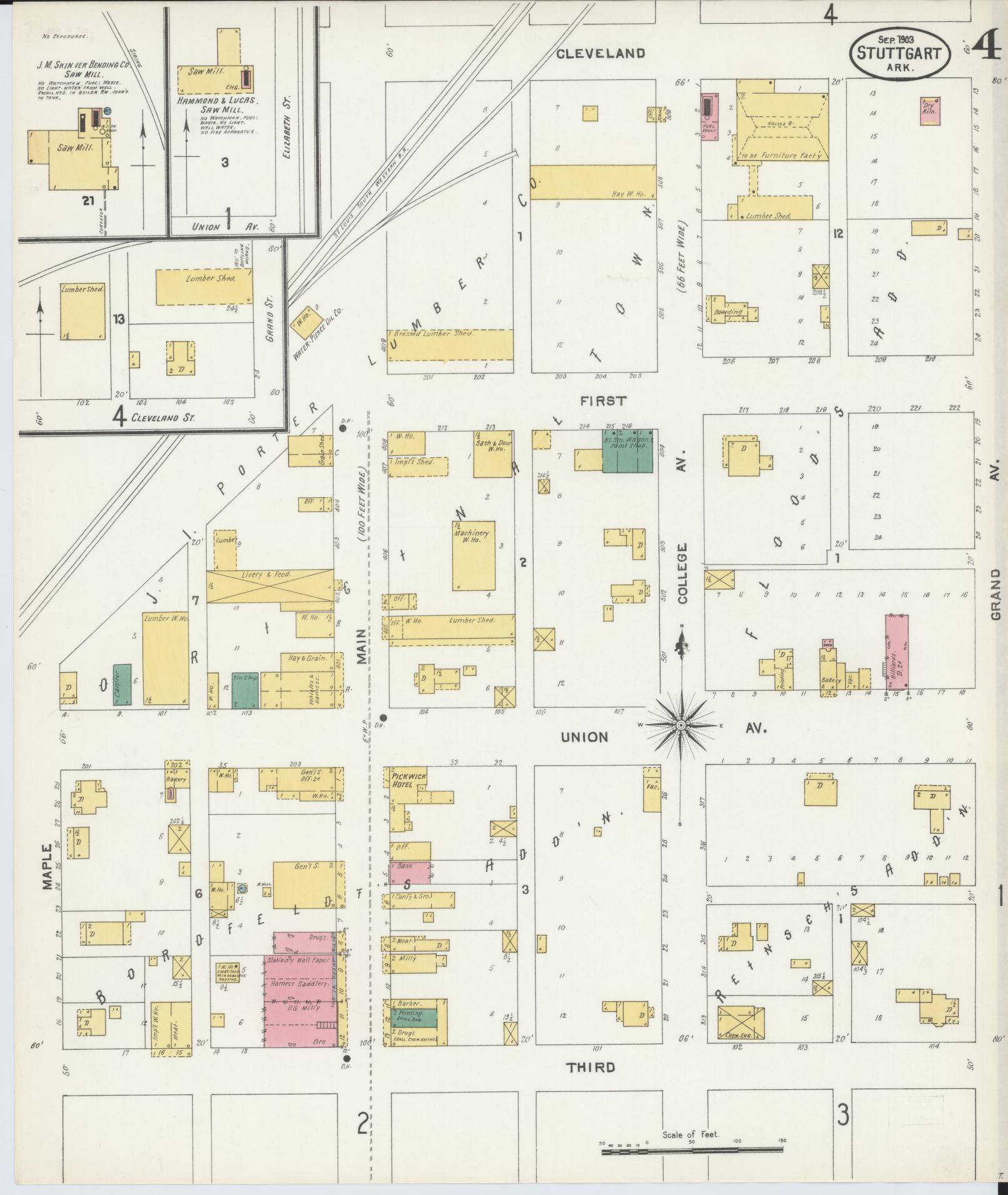 Sanborn Fire Insurance Map from Stuttgart, Arkansas County, Arkansas (1903), Sheet #0004 - Historic Sanborn Fire Insurance Map Print, vintage old map wall art, antique decor, genealogy gift, Stuttgart Arkansas map
