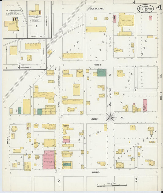 Sanborn Fire Insurance Map from Stuttgart, Arkansas County, Arkansas (1903), Sheet #0004 - Historic Sanborn Fire Insurance Map Print, vintage old map wall art, antique decor, genealogy gift, Stuttgart Arkansas map