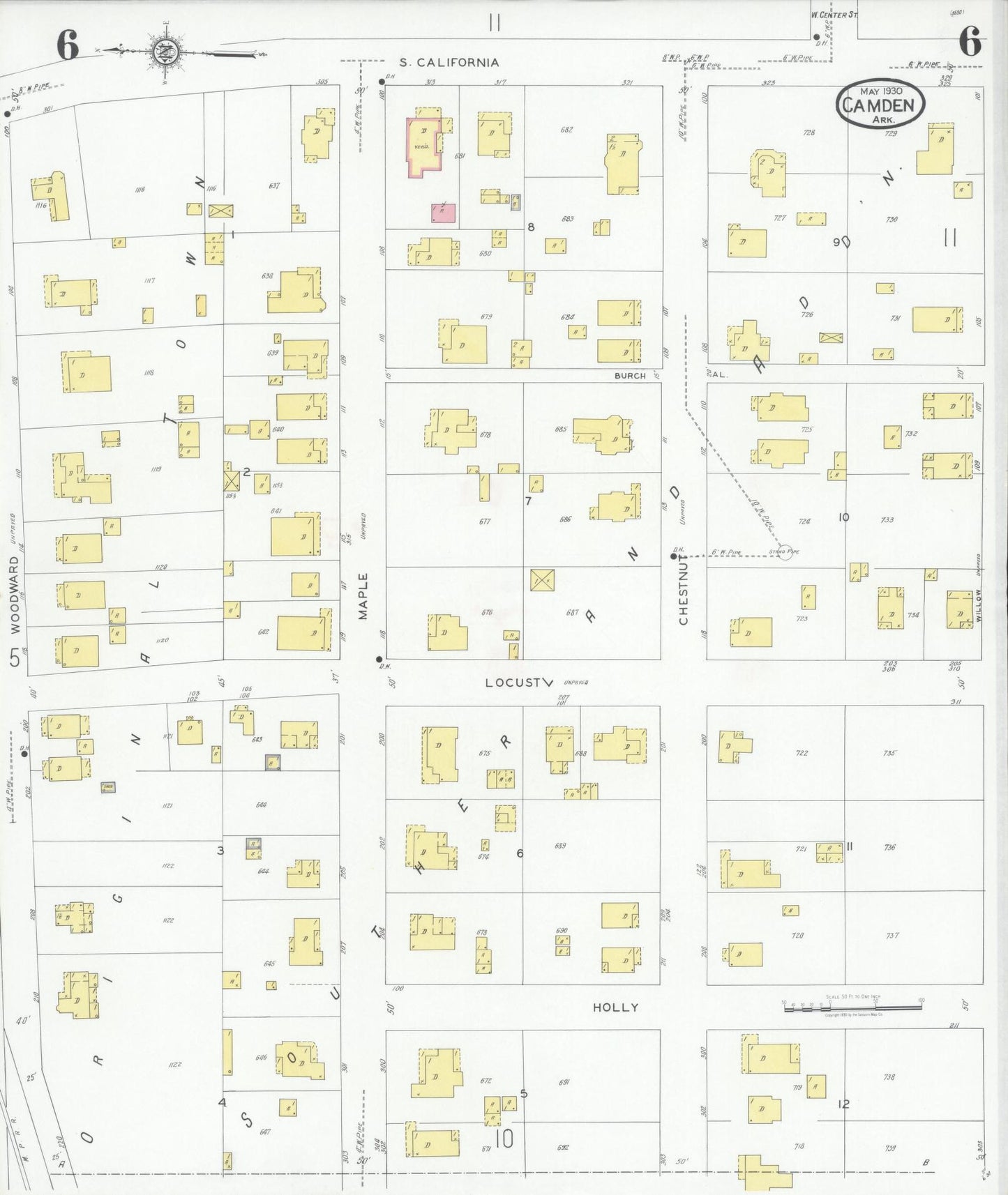 Sanborn Fire Insurance Map from Camden, Ouachita County, Arkansas (1930), Sheet #0006 - Complete Map Set gallery image, historic Sanborn map, vintage wall art, Arkansas Arkansas