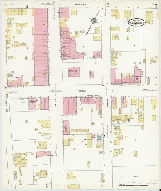 Sanborn Fire Insurance Map from Waynesboro, Burke County, Georgia (1912), Sheet #0007 - Historic Sanborn Fire Insurance Map Print, vintage old map wall art, antique decor, genealogy gift, Georgia Georgia map