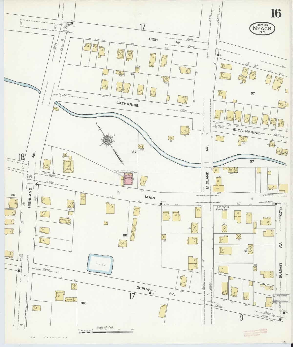 Sanborn Fire Insurance Map from Nyack, Rockland County, New York (1910), Sheet #0016 - Complete Map Set gallery image, historic Sanborn map, vintage wall art, New York New York