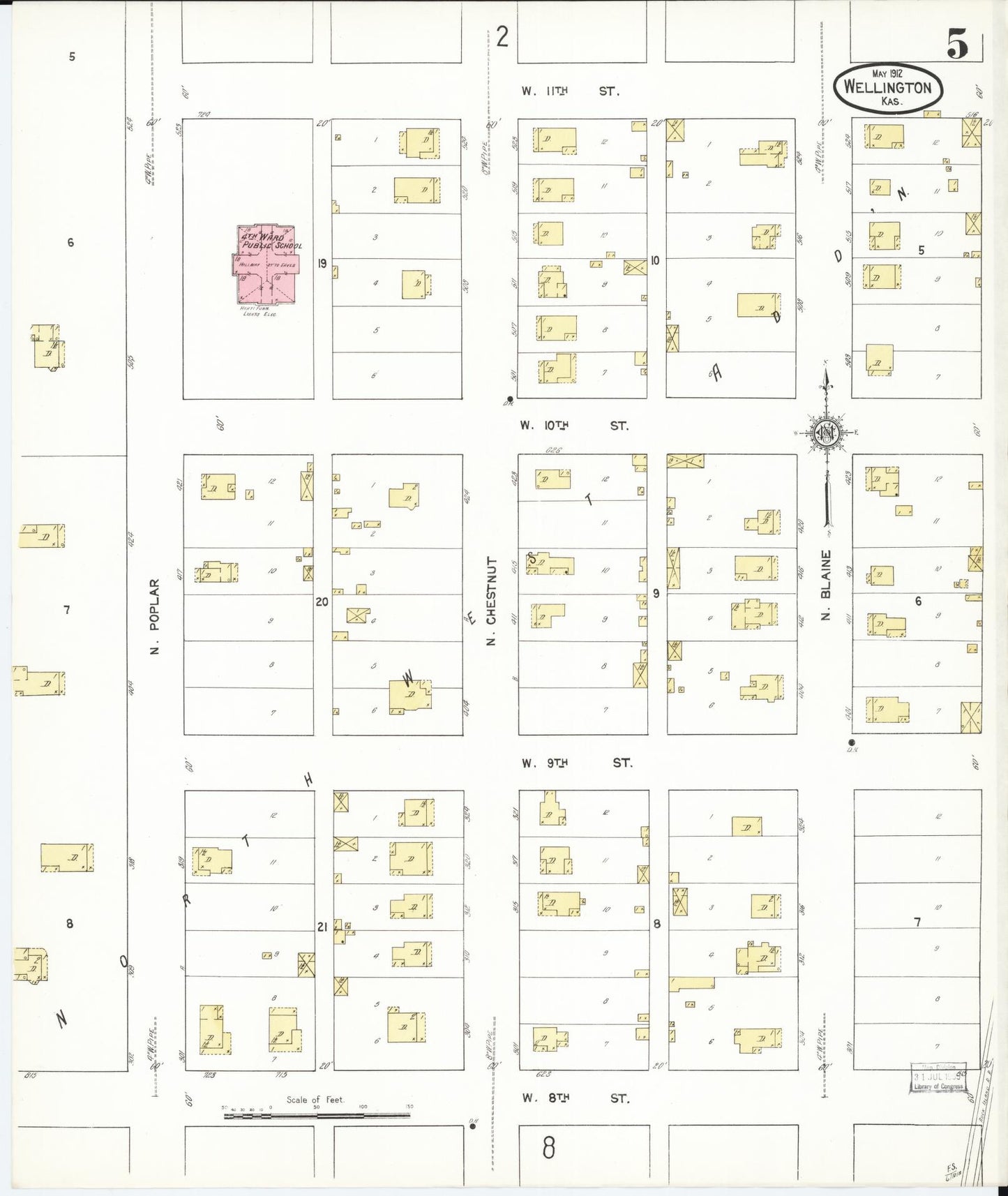Sanborn Fire Insurance Map from Wellington, Sumner County, Kansas (1912), Sheet #0005 - Complete Map Set gallery image, historic Sanborn map, vintage wall art, Kansas Kansas