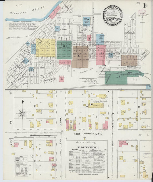 Sanborn Fire Insurance Map from Lexington, Lafayette County, Missouri (1894), Sheet #0001 - Historic Sanborn Fire Insurance Map Print, vintage old map wall art, antique decor, genealogy gift, Missouri Missouri map