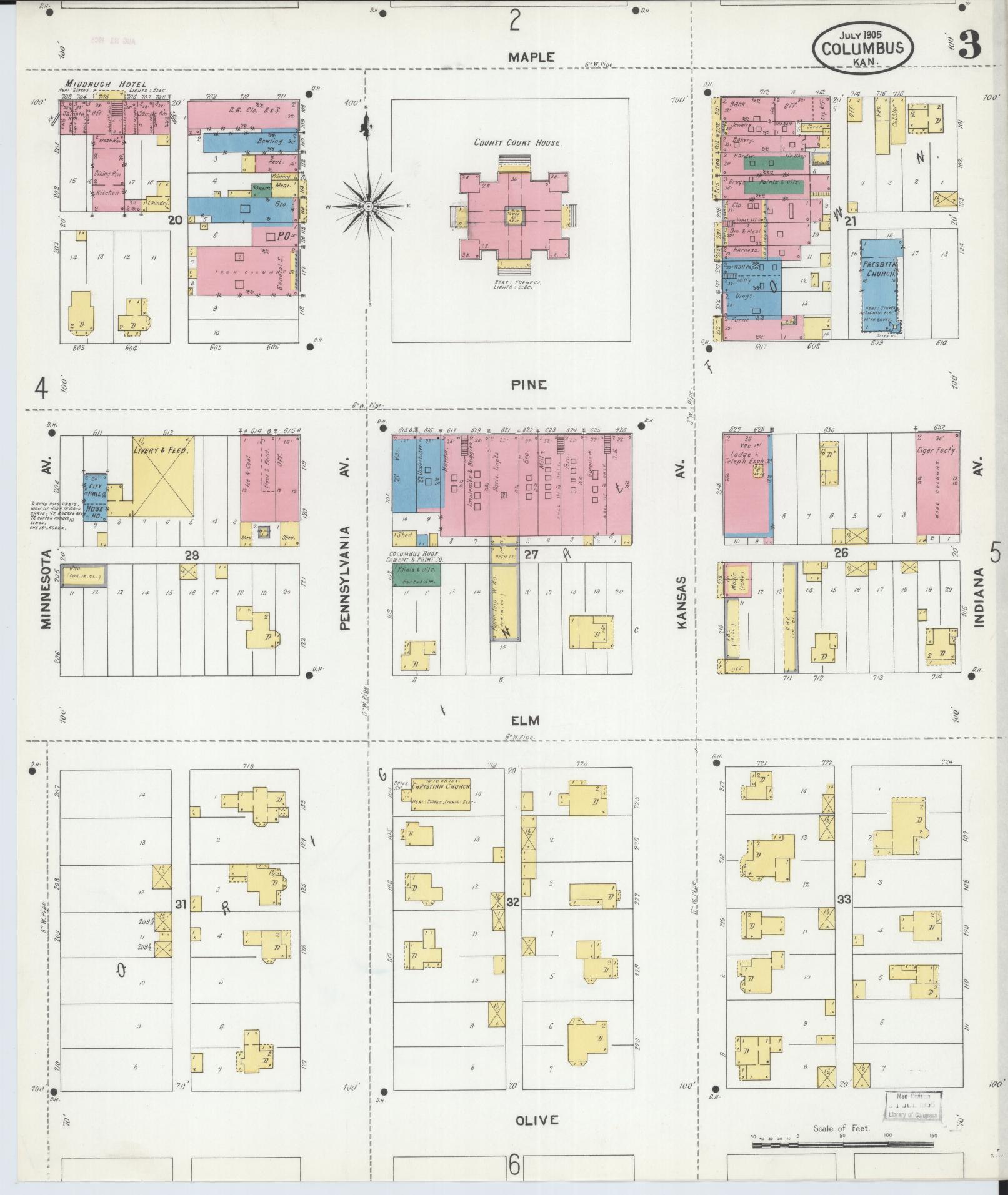 Sanborn Fire Insurance Map from Columbus, Cherokee County, Kansas (1905), Sheet #0003 - Complete Map Set gallery image, historic Sanborn map, vintage wall art, Kansas Kansas