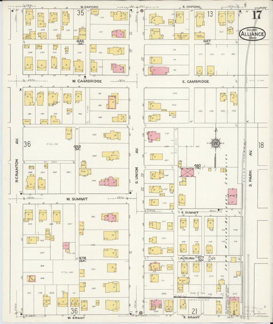 Sanborn Fire Insurance Map from Alliance, Stark County, Ohio (1921), Sheet #0017 - Historic Sanborn Fire Insurance Map Print, vintage old map wall art, antique decor, genealogy gift, Ohio Ohio map