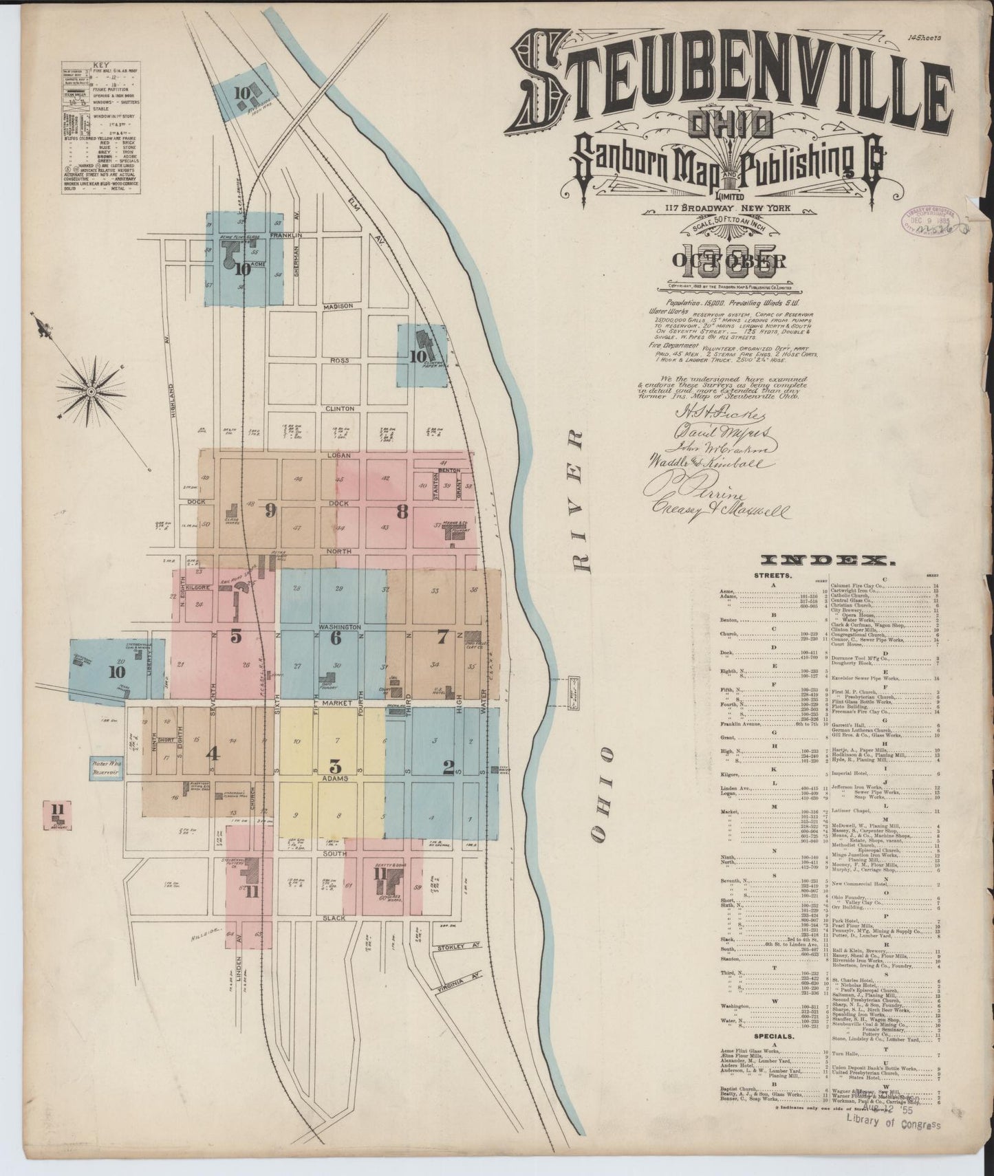 Sanborn Fire Insurance Map from Steubenville, Jefferson County, Ohio (1885), Sheet #0001 - Historic Sanborn Fire Insurance Map Print, vintage old map wall art, antique decor, genealogy gift, Ohio Ohio map
