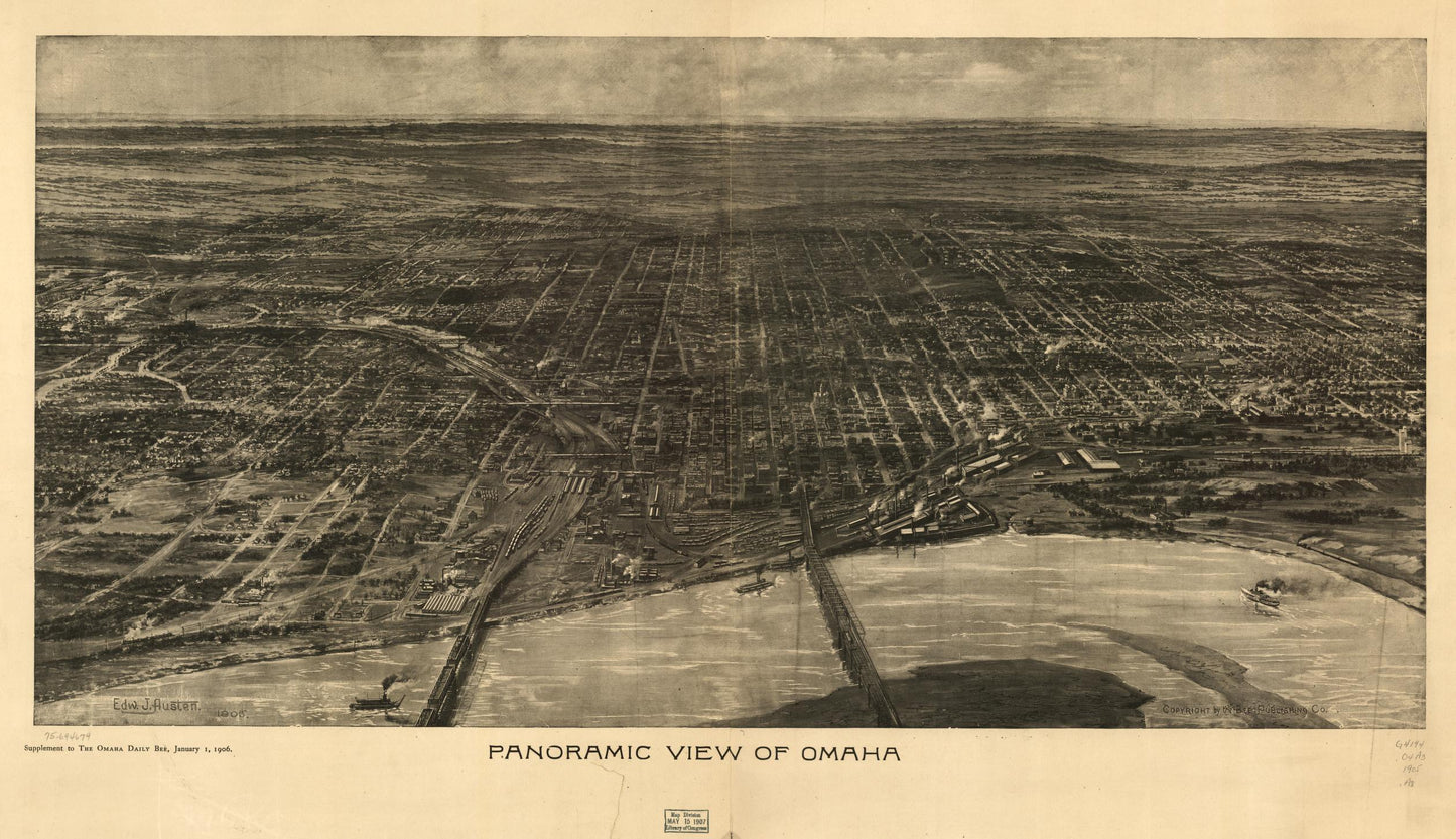 Panoramic view of Omaha. (1905) – Historic Bird’s-Eye View Panorama Print