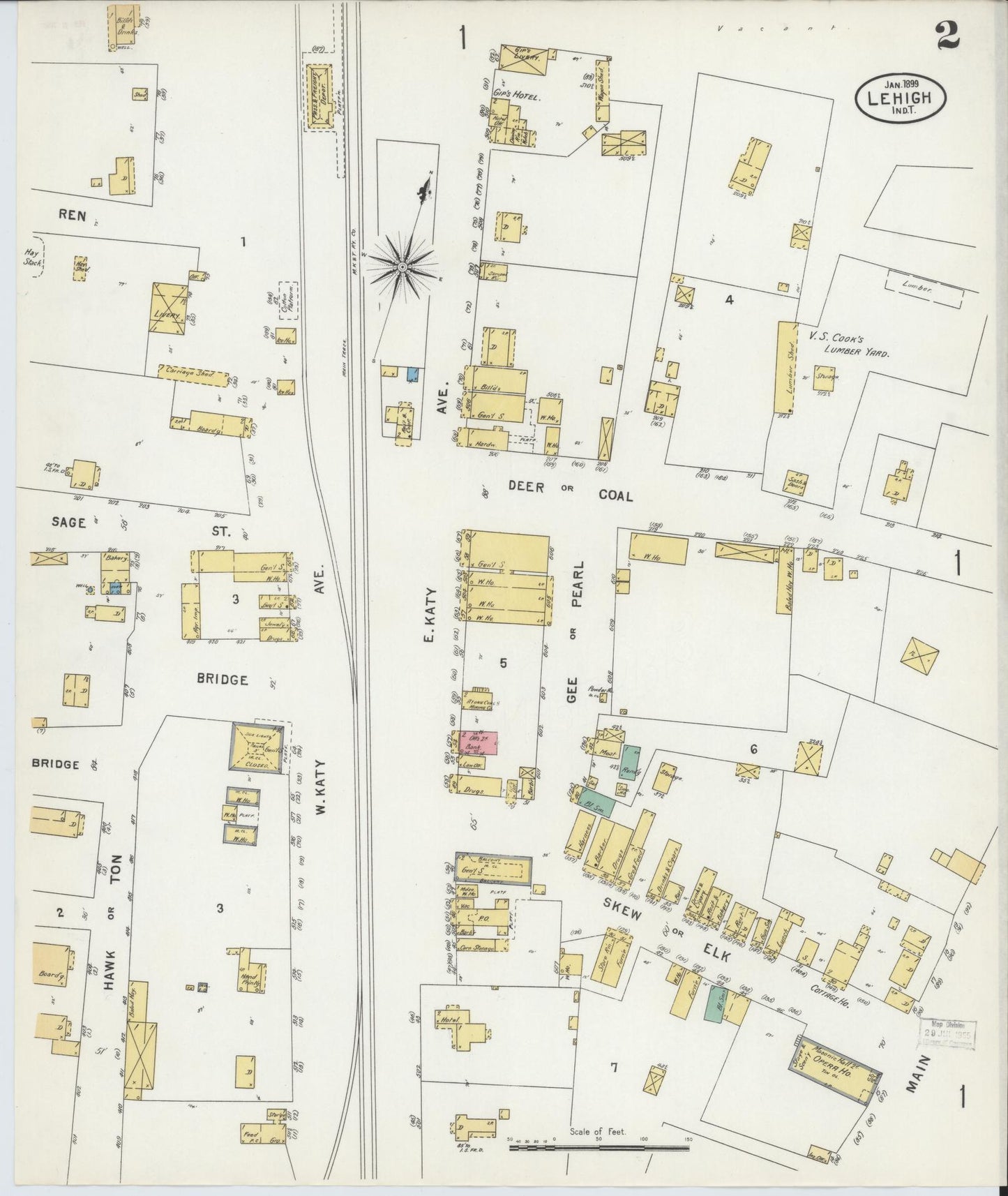 Sanborn Fire Insurance Map from Lehigh, Coal County, Oklahoma (1899), Sheet #0002 - Historic Sanborn Fire Insurance Map Print, vintage old map wall art, antique decor, genealogy gift, Oklahoma Oklahoma map