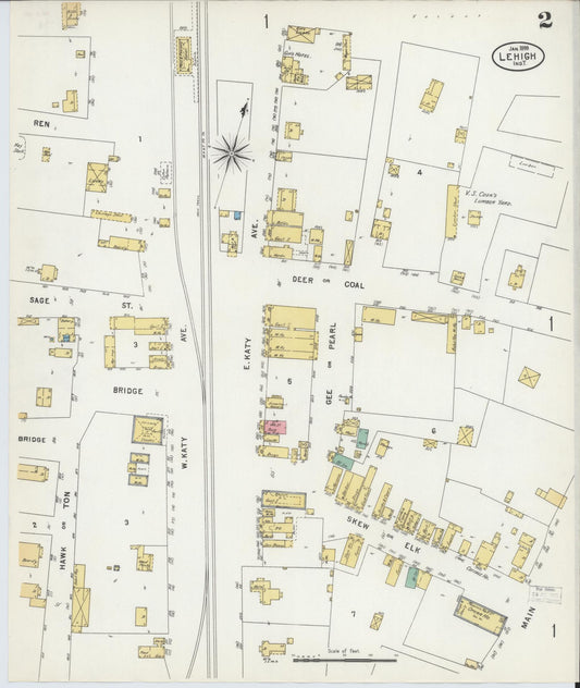 Sanborn Fire Insurance Map from Lehigh, Coal County, Oklahoma (1899), Sheet #0002 - Historic Sanborn Fire Insurance Map Print, vintage old map wall art, antique decor, genealogy gift, Oklahoma Oklahoma map