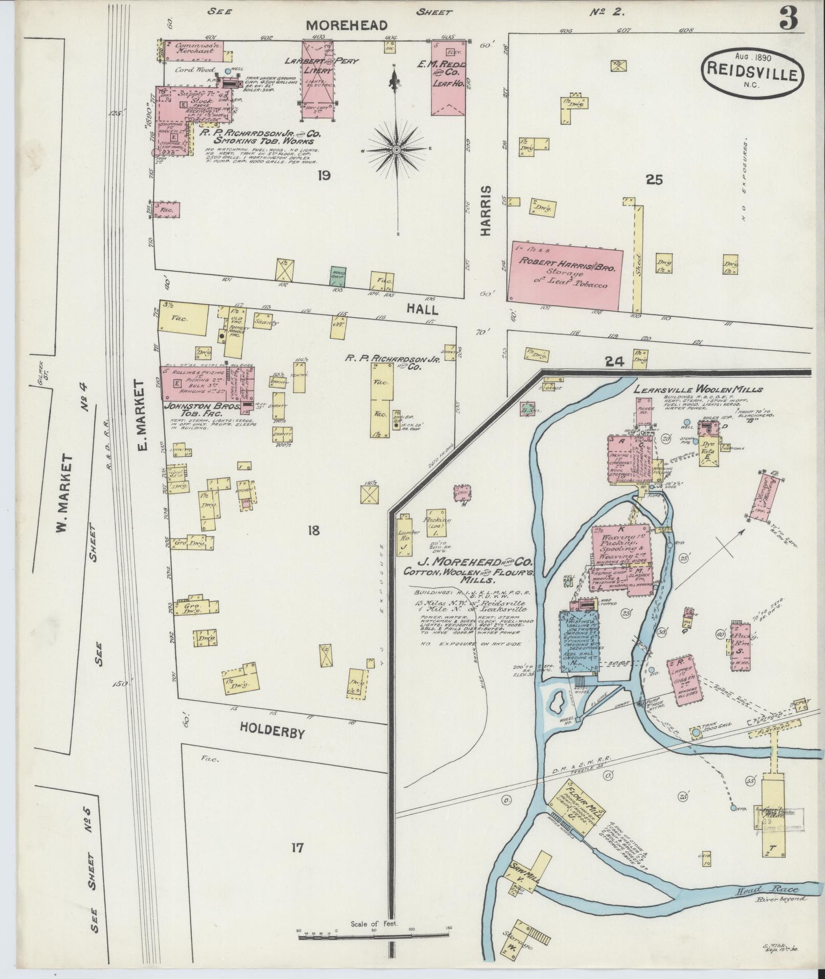 Sanborn Fire Insurance Map from Reidsville, Rockingham County, North Carolina (1890), Sheet #0003 - Complete Map Set gallery image, historic Sanborn map, vintage wall art, North Carolina North Carolina