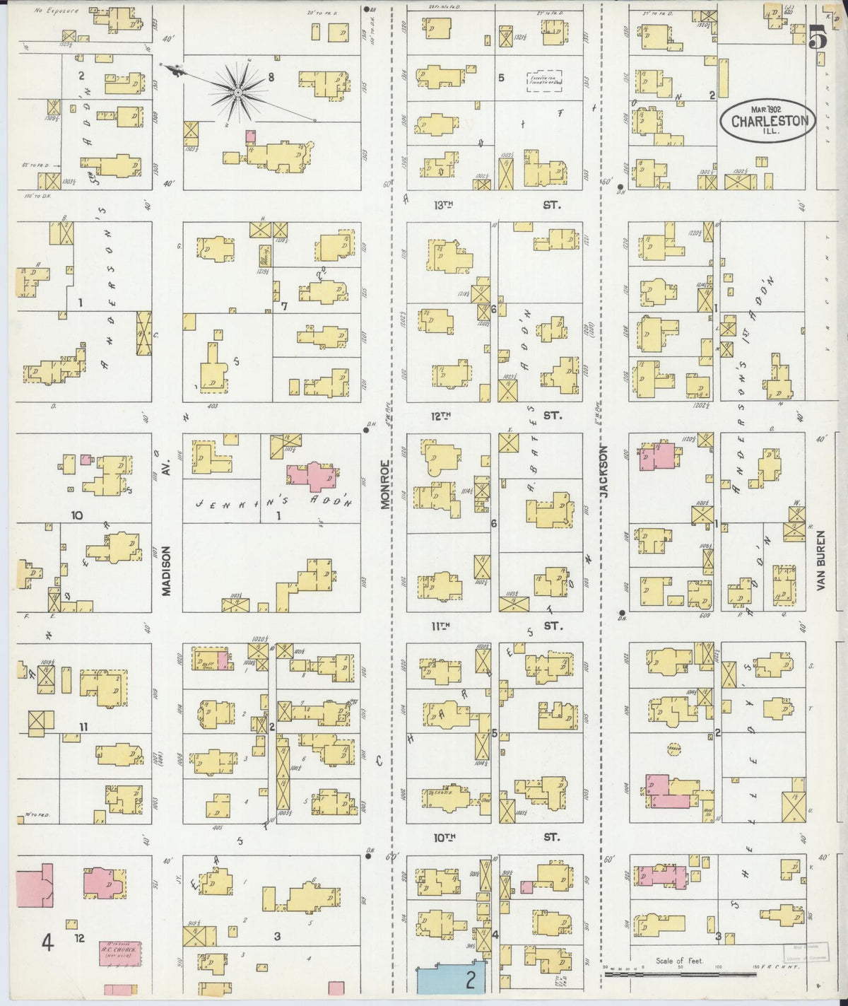 Sanborn Fire Insurance Map from Charleston, Coles County, Illinois (1902), Sheet #0005 - Complete Map Set gallery image, historic Sanborn map, vintage wall art, Illinois Illinois