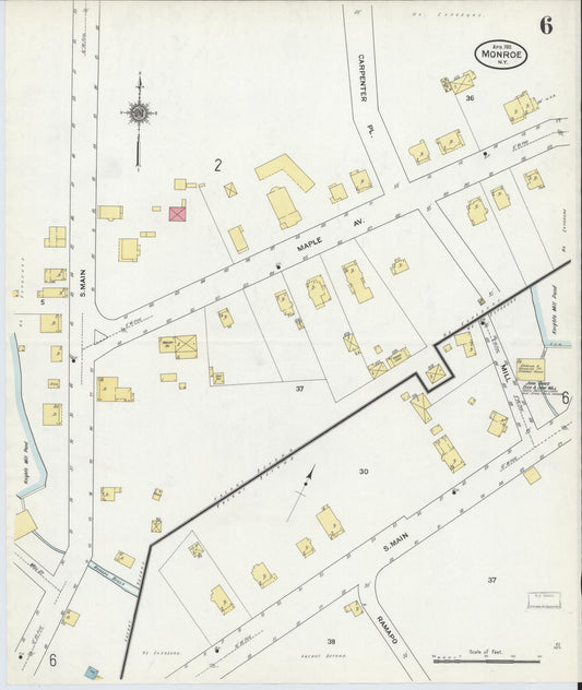 Sanborn Fire Insurance Map from Monroe, Orange County, New York (1911), Sheet #0006 - Historic Sanborn Fire Insurance Map Print, vintage old map wall art, antique decor, genealogy gift, New York New York map