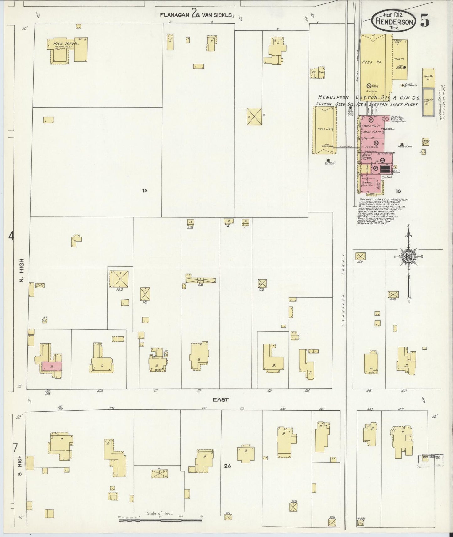 Sanborn Fire Insurance Map from Henderson, Rusk County, Texas (1912), Sheet #0005 - Historic Sanborn Fire Insurance Map Print, vintage old map wall art, antique decor, genealogy gift, Texas Texas map