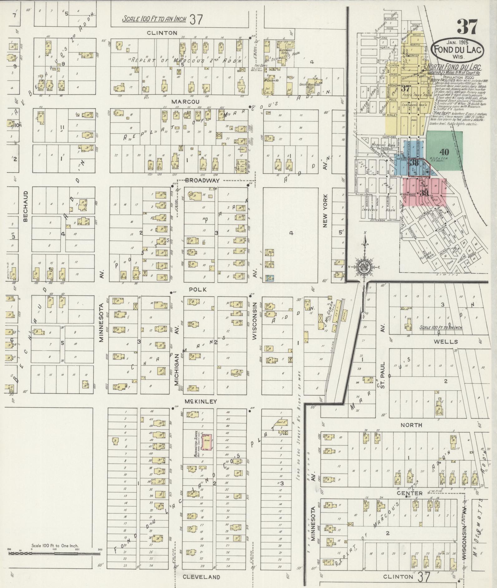 Sanborn Fire Insurance Map from Fond du Lac, Fond du Lac County, Wisconsin (1915), Sheet #0037 - Historic Sanborn Fire Insurance Map Print, vintage old map wall art, antique decor, genealogy gift, Wisconsin Wisconsin map