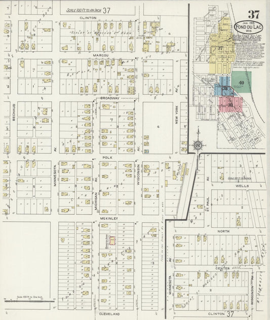 Sanborn Fire Insurance Map from Fond du Lac, Fond du Lac County, Wisconsin (1915), Sheet #0037 - Historic Sanborn Fire Insurance Map Print, vintage old map wall art, antique decor, genealogy gift, Wisconsin Wisconsin map