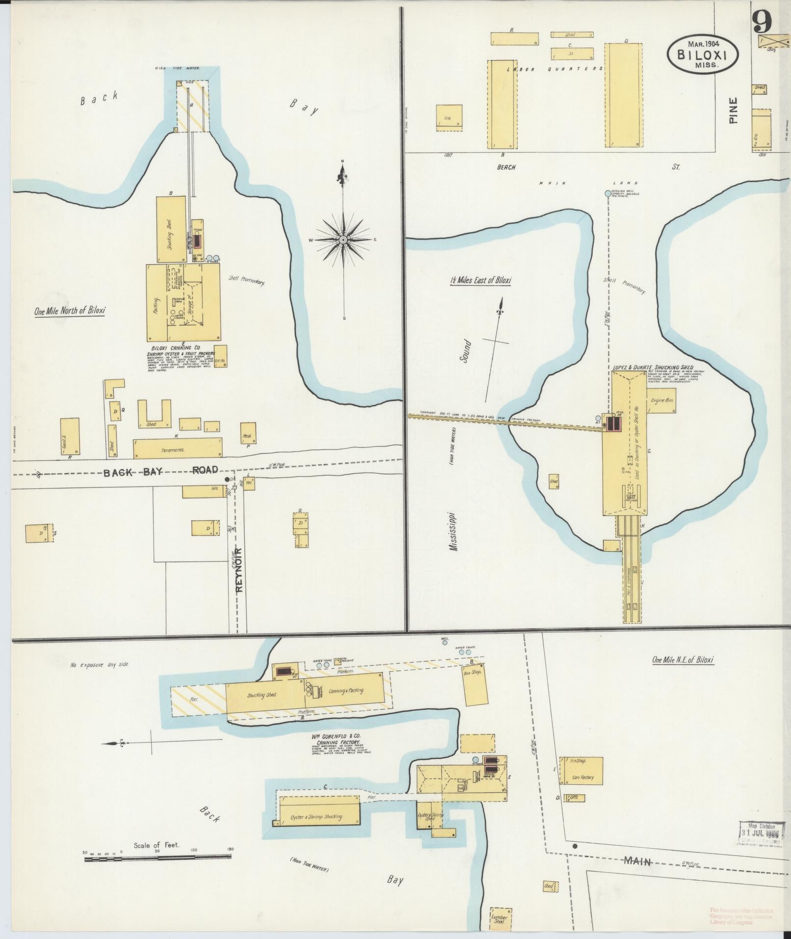 Sanborn Fire Insurance Map from Biloxi, Harrison County, Mississippi (1904), Sheet #0009 - Complete Map Set gallery image, historic Sanborn map, vintage wall art, Mississippi Mississippi