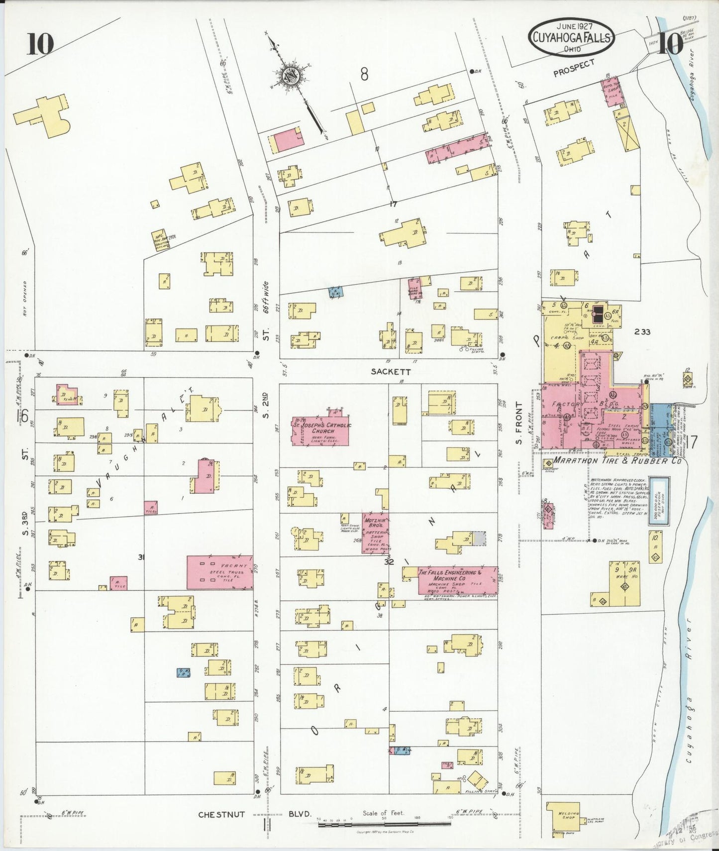 Sanborn Fire Insurance Map from Cuyahoga Falls, Summit County, Ohio (1927), Sheet #0010 - Historic Sanborn Fire Insurance Map Print, vintage old map wall art, antique decor, genealogy gift, Ohio Ohio map