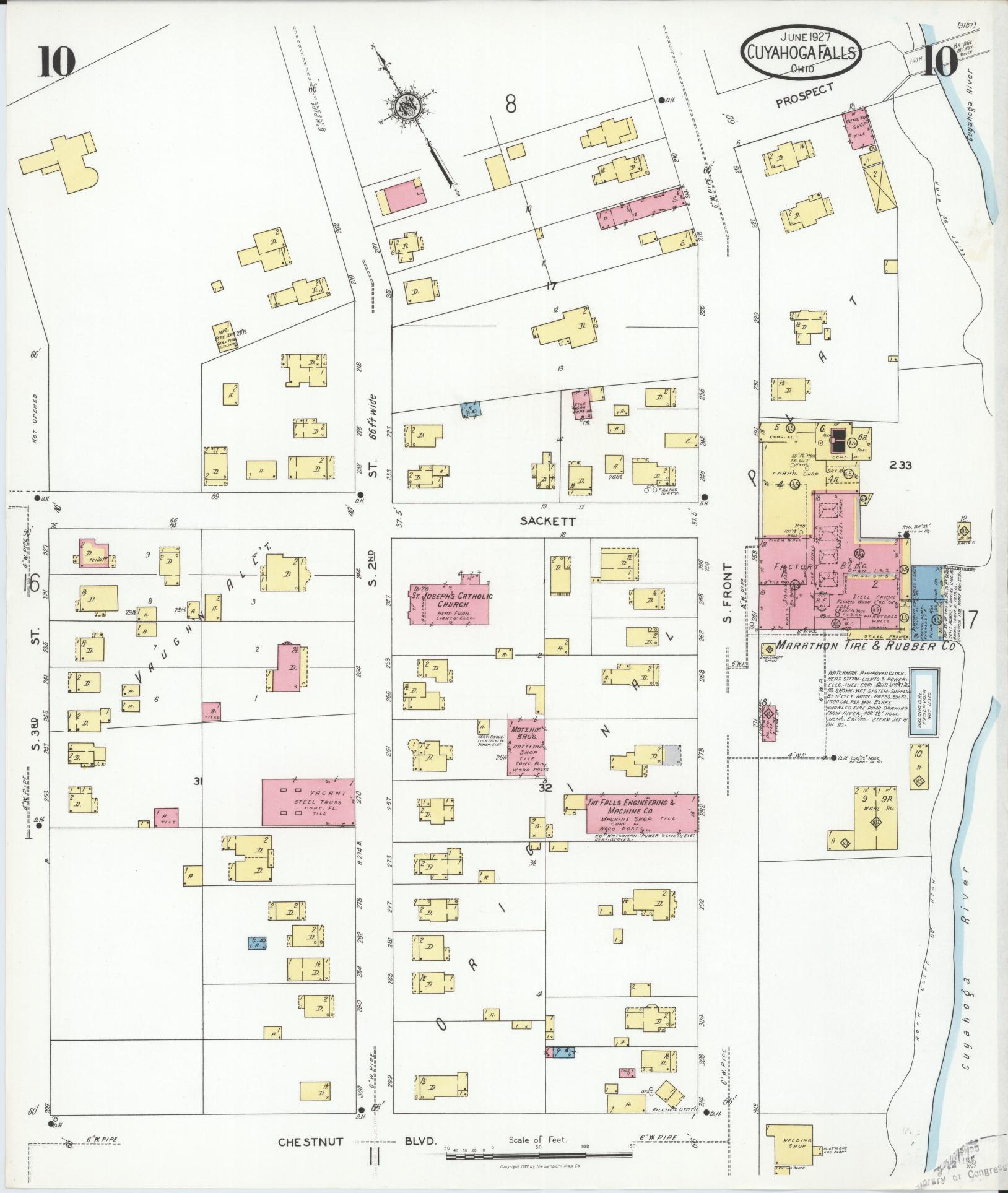 Sanborn Fire Insurance Map from Cuyahoga Falls, Summit County, Ohio (1927), Sheet #0010 - Historic Sanborn Fire Insurance Map Print, vintage old map wall art, antique decor, genealogy gift, Ohio Ohio map