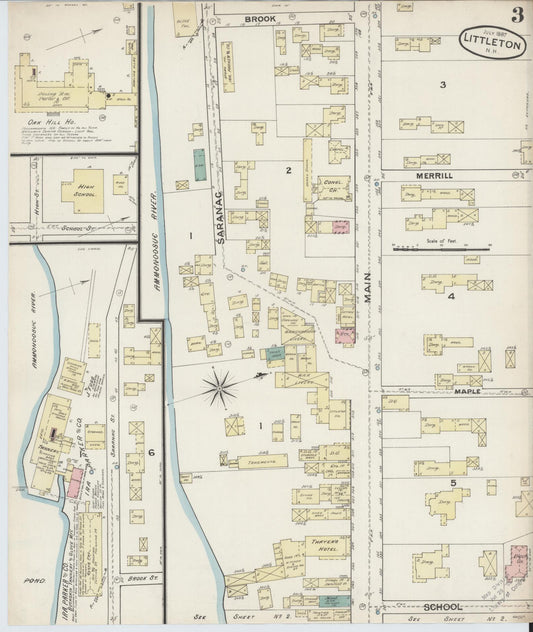 Sanborn Fire Insurance Map from Littleton, Grafton County, New Hampshire (1887), Sheet #0003 - Historic Sanborn Fire Insurance Map Print, vintage old map wall art, antique decor, genealogy gift, New Hampshire New Hampshire map