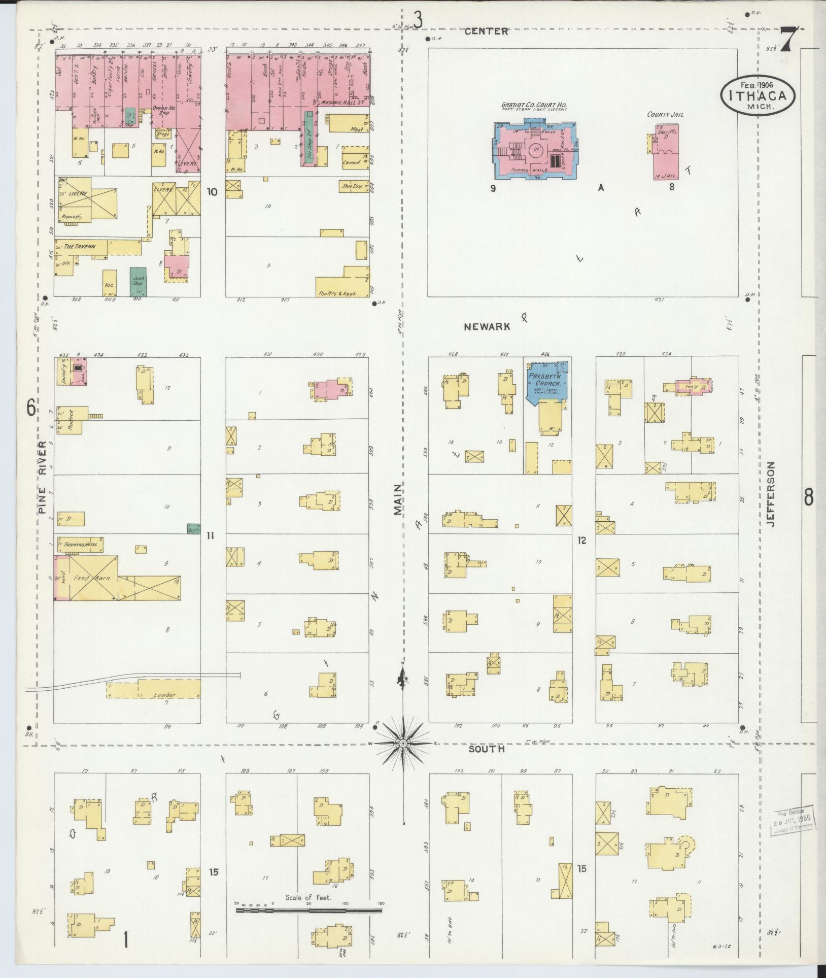 Sanborn Fire Insurance Map from Ithaca, Gratiot County, Michigan (1906), Sheet #0007 - Complete Map Set gallery image, historic Sanborn map, vintage wall art, Michigan Michigan