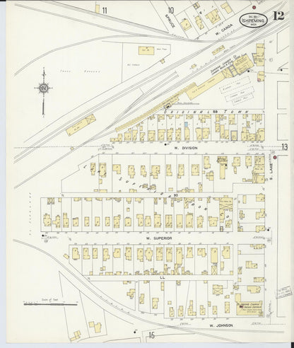 Sanborn Fire Insurance Map from Ishpeming, Marquette County, Michigan (1911), Sheet #0012 - Historic Sanborn Fire Insurance Map Print, vintage old map wall art, antique decor, genealogy gift, Michigan Michigan map
