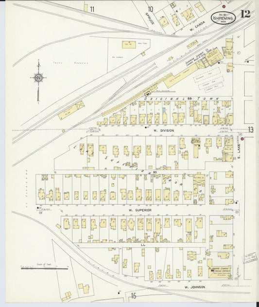 Sanborn Fire Insurance Map from Ishpeming, Marquette County, Michigan (1911), Sheet #0012 - Historic Sanborn Fire Insurance Map Print, vintage old map wall art, antique decor, genealogy gift, Michigan Michigan map