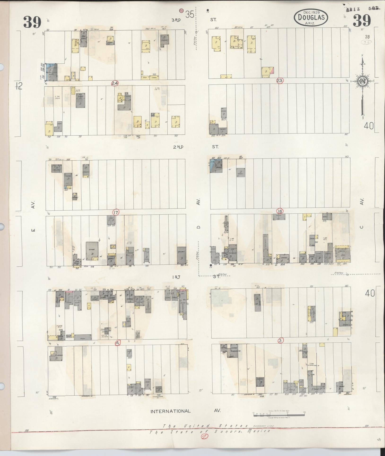 Sanborn Fire Insurance Map from Douglas, Cochise County, Arizona (1947), Sheet #0039 - Historic Sanborn Fire Insurance Map Print, vintage old map wall art, antique decor, genealogy gift, Arizona Arizona map