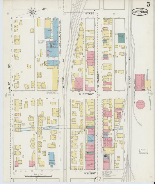 Sanborn Fire Insurance Map from Corning, Steuben County, New York (1893), Sheet #0005 - Historic Sanborn Fire Insurance Map Print, vintage old map wall art, antique decor, genealogy gift, New York New York map