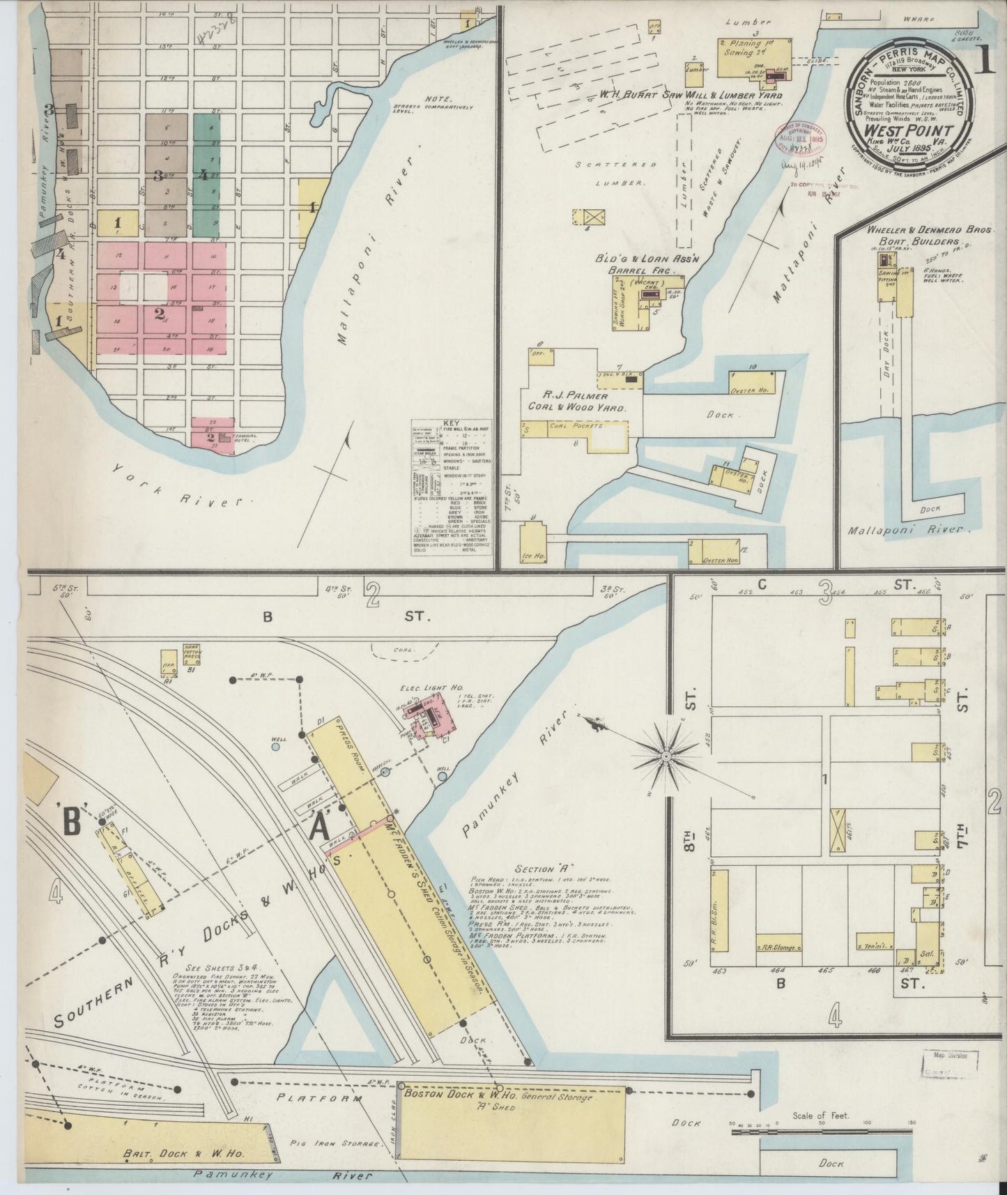 Sanborn Fire Insurance Map from West Point, King William County, Virginia. (1895) – Historic Sanborn Fire Insurance Map Print