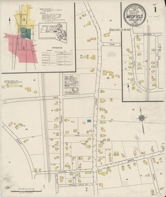 Sanborn Fire Insurance Map from Medfield, Norfolk County, Massachusetts (1922), Sheet #0001 - Complete Map Set gallery image, historic Sanborn map, vintage wall art, Massachusetts Massachusetts