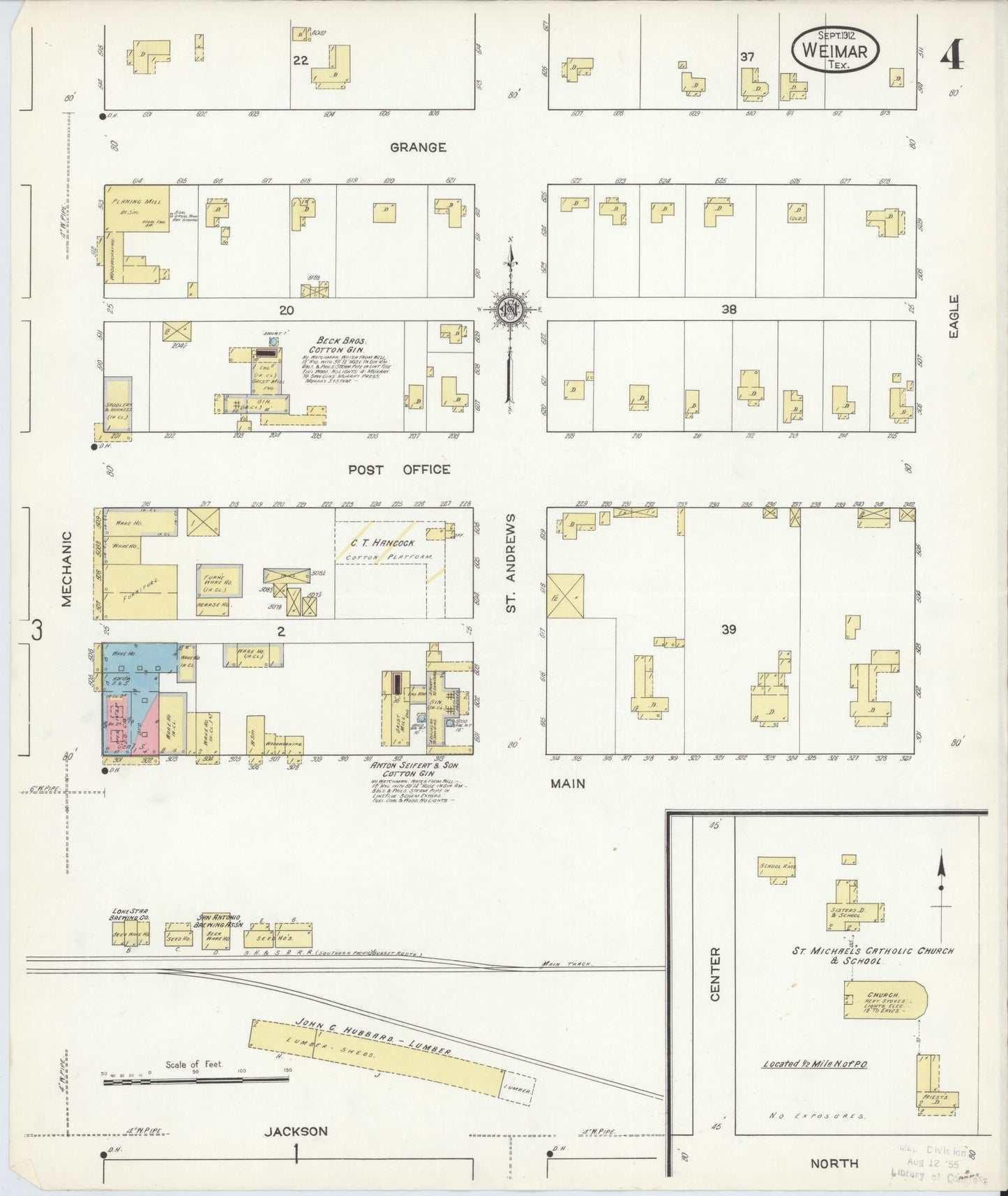 Sanborn Fire Insurance Map from Weimar, Colorado County, Texas (1912), Sheet #0004 - Complete Map Set gallery image, historic Sanborn map, vintage wall art, Weimar Colorado
